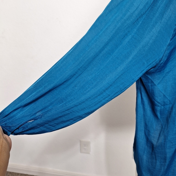 Joie Blue Bohemian Lagenlook Round Hem Long Bell Sleeve Hi Low Blouse Size 2X - Picture 10 of 14